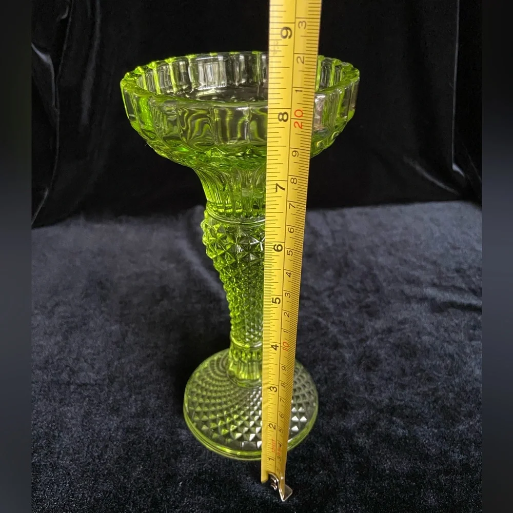 Stunning Vintage Lime Green Pressed Glass Candleholder for both Taper or Pillar
